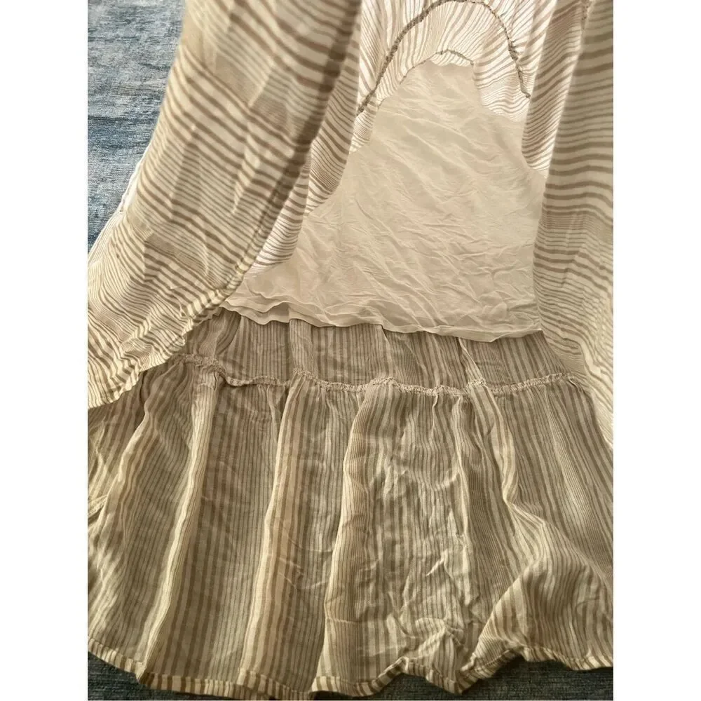 Caslon Ivory Khaki Stripe Tie Shoulder Tiered Sundress Size 1X - Picture 7 of 11
